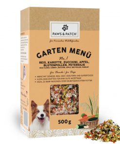 GARTEN MENÜ Nr. 1 - Reis, Karotte, Zucchini, Apfel, Blütenpollen, Petersilie